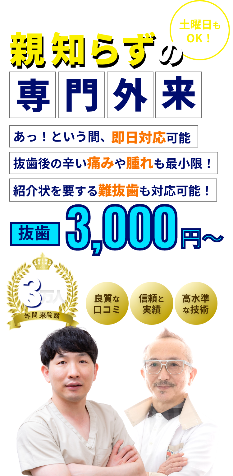 神保町・神田の歯医者 | 親知らず外来　親知らず抜歯3,000円〜